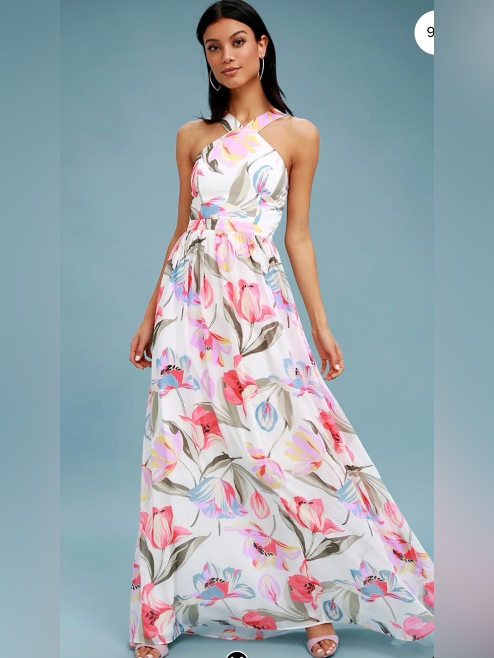 NWT Beautiful Lulu’s floral white maxi halter dress small $99 value!
